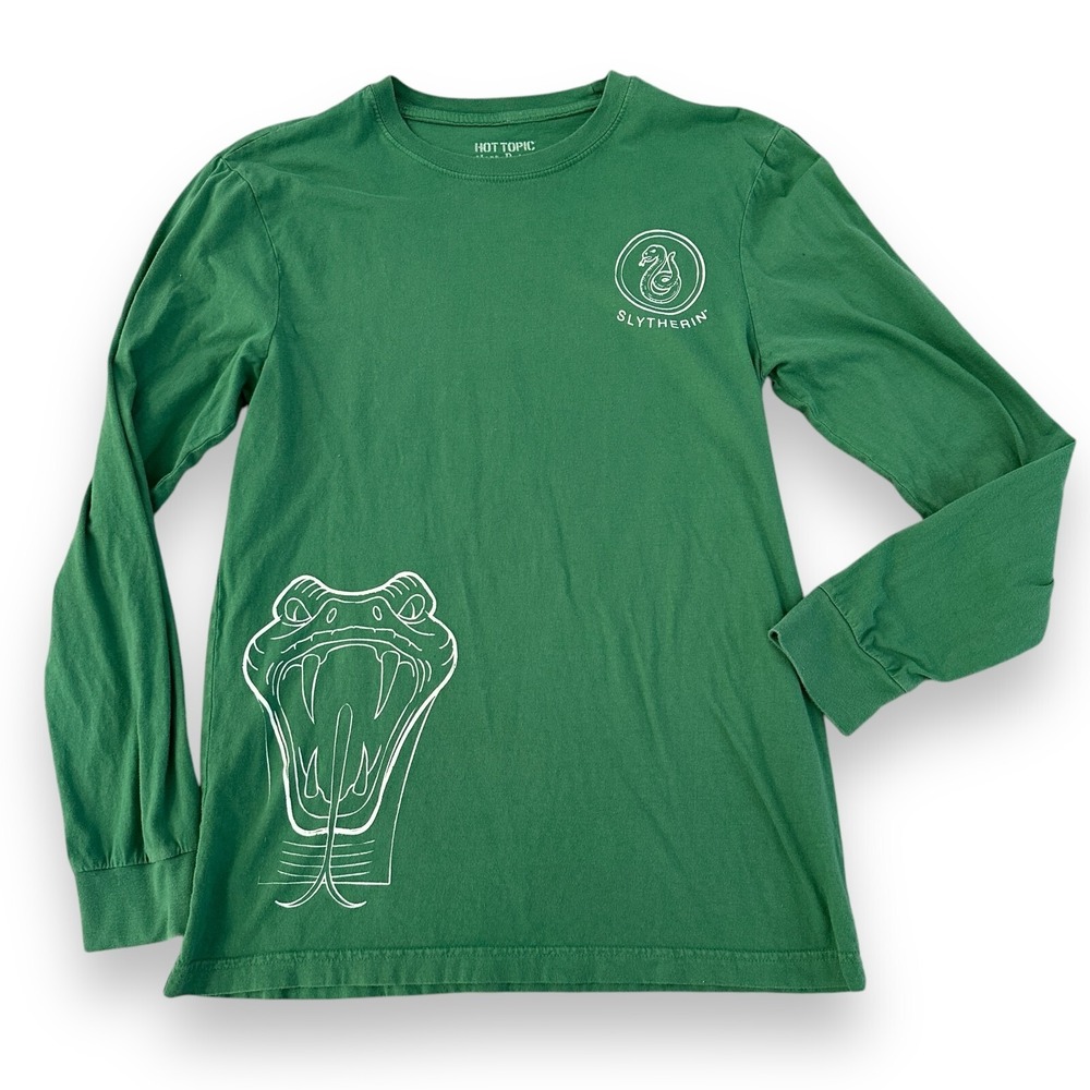 Hot Topic Slytherin Line Art‎ Harry Potter Men's T-Shirt Small Green Long Sleeve